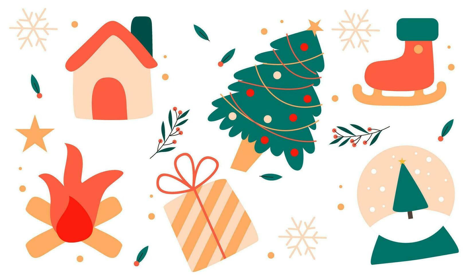 Christmas collection of decorative winter elements vector