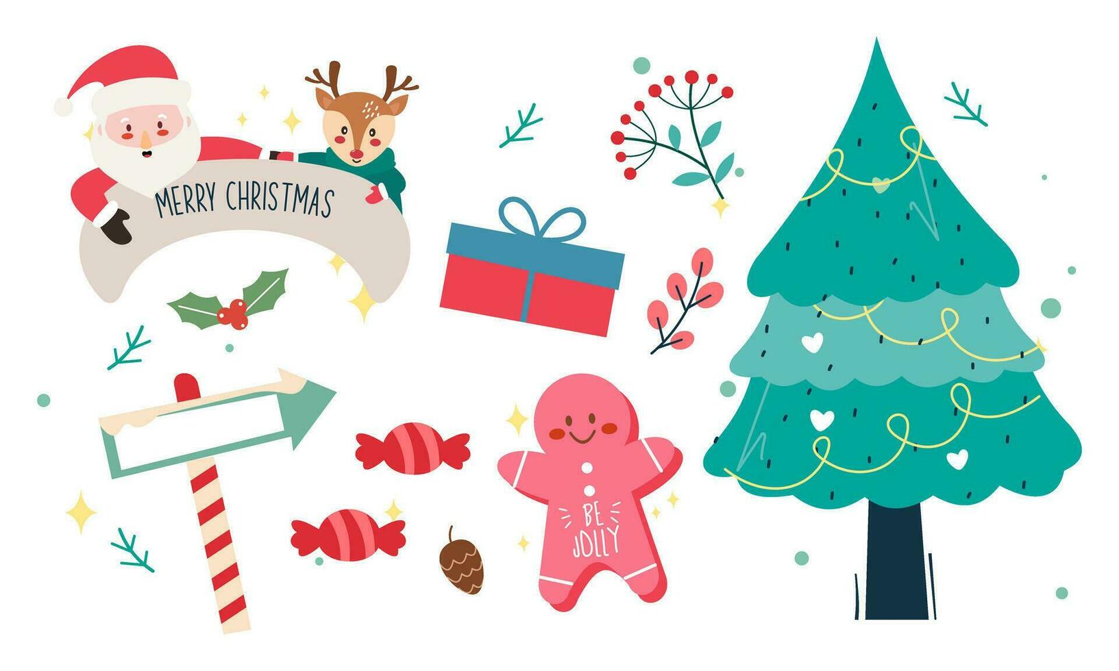 Christmas collection of decorative winter elements vector