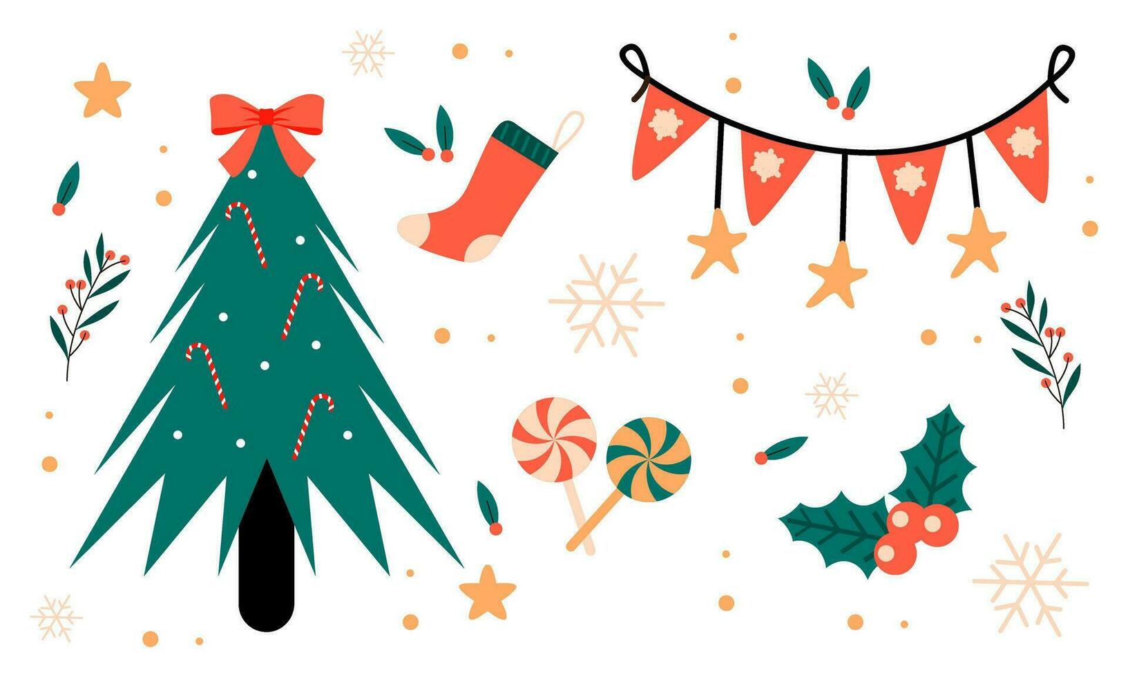 Christmas collection of decorative winter elements vector