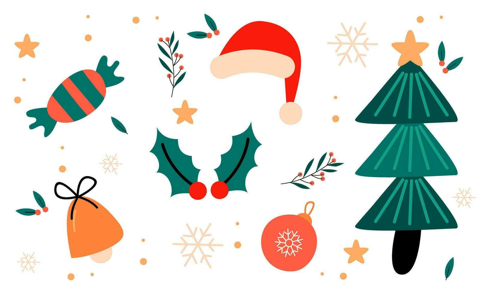 Christmas collection of decorative winter elements vector