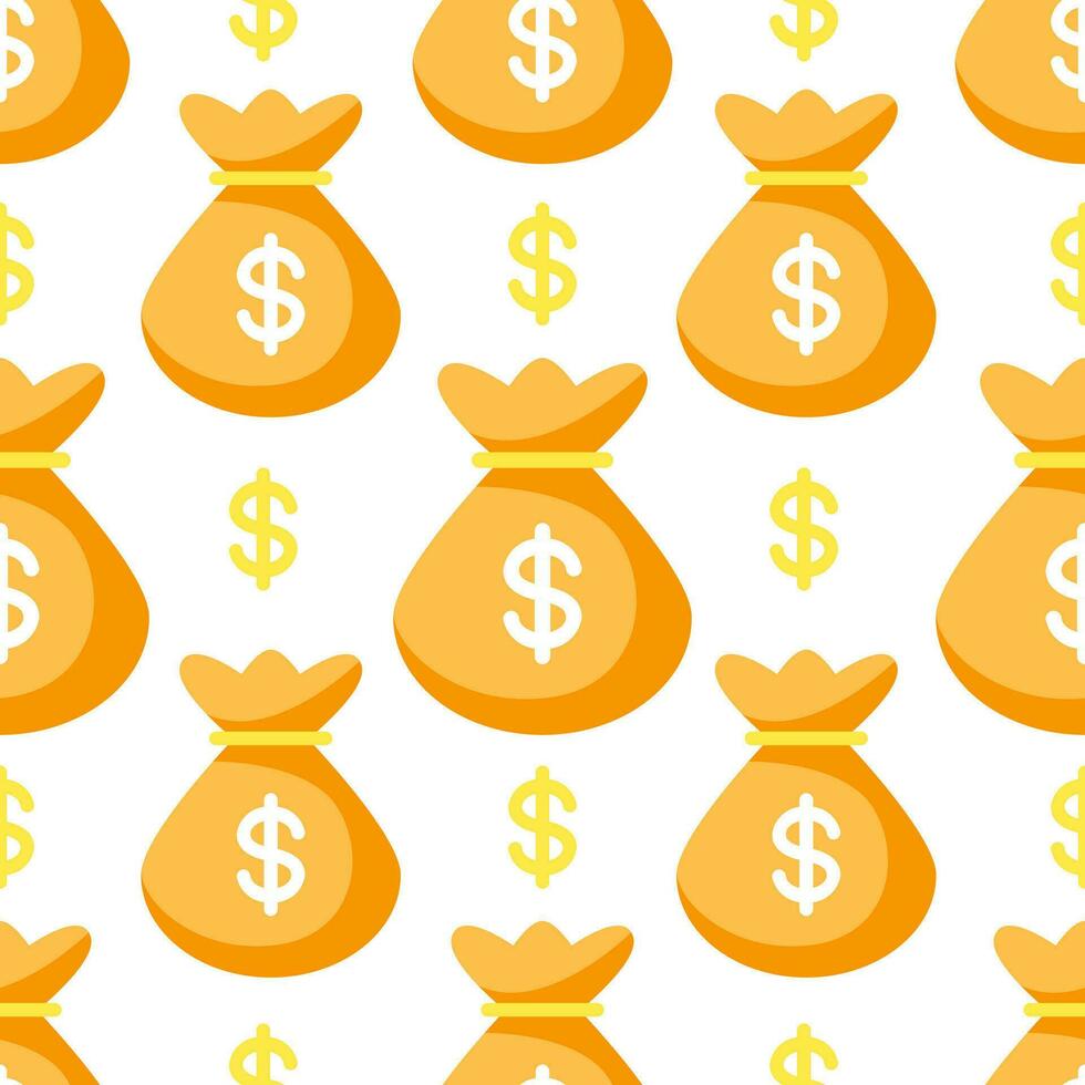 Vector pattern with bags of money in a cute cartoon style.