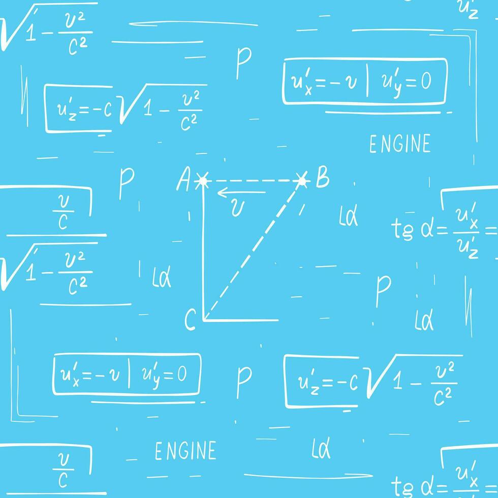 Vector pattern on the theme of a blackboard with mathematical formulas in a cute cartoon style.