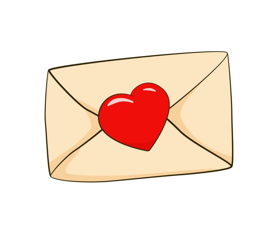 Envelope sealed with heart. Valentine's Day. Cartoon vector