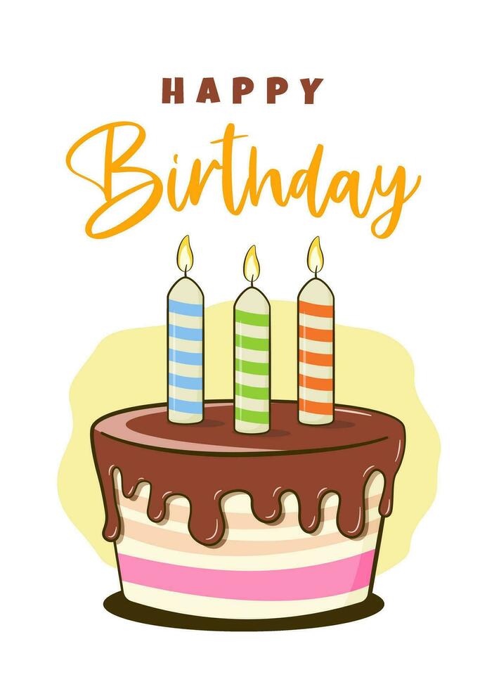 Birthday card. Happy Birthday lettering and cake with candles vector