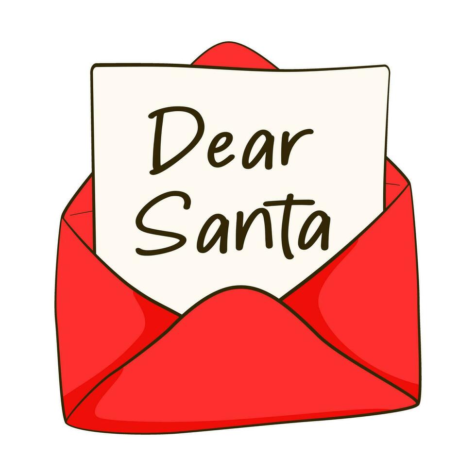 Letter to Santa Claus in a red envelope. Cartoon vector
