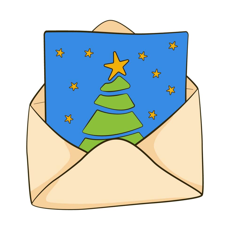 Envelope with a Christmas card. Cartoon vector