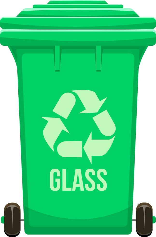 Glass text green garbage bin vector illustration isolated on white background.