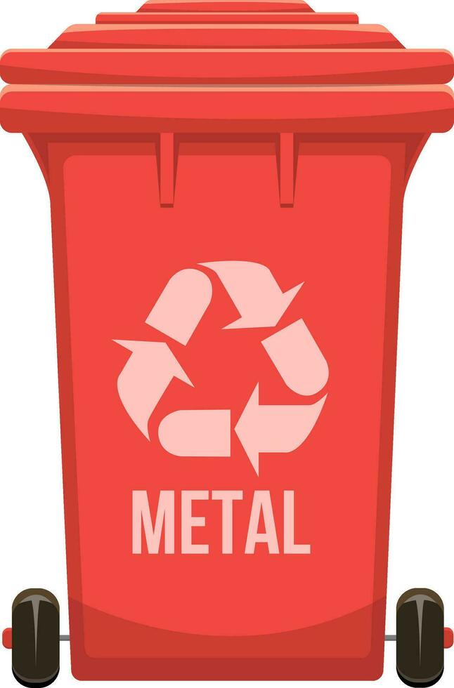 Metal text red garbage bin vector illustration isolated on white background.