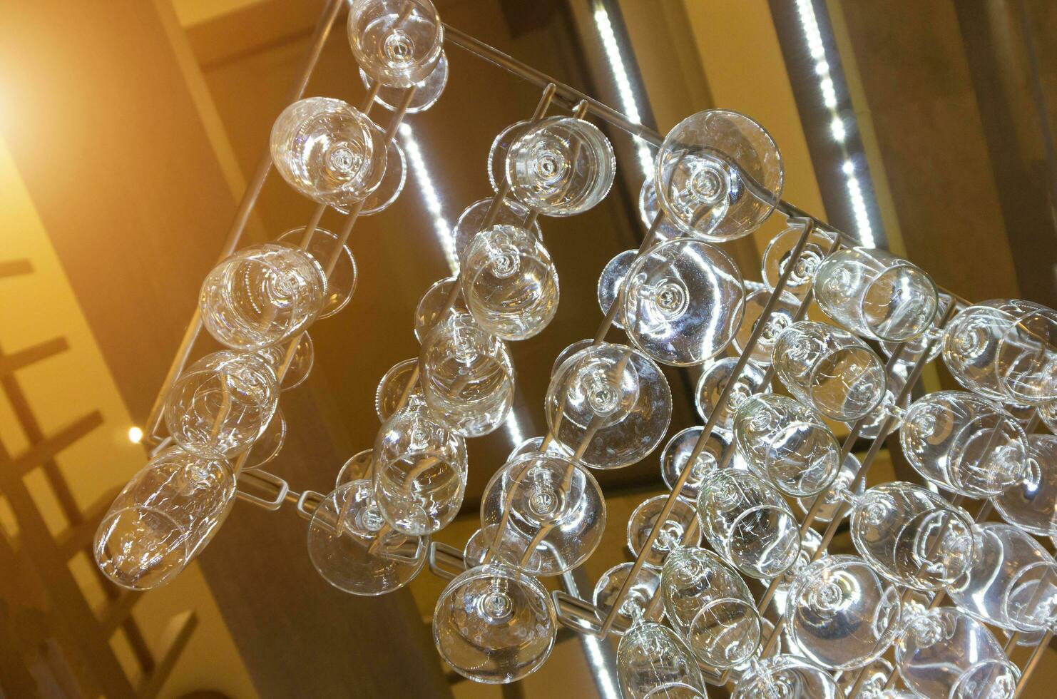 low angle view of empty wine glasses photo