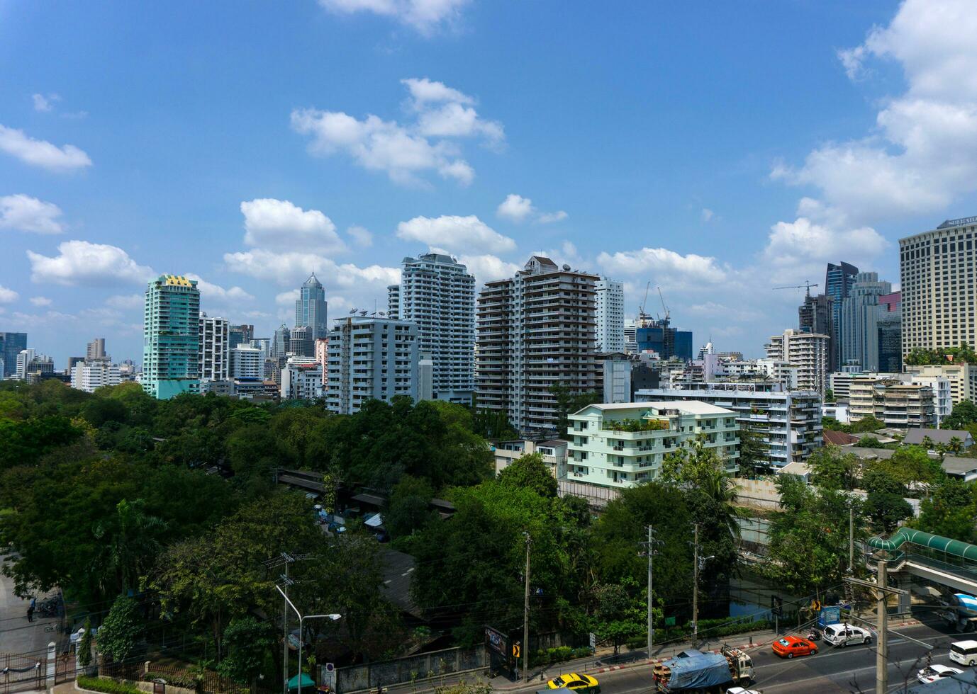 bangkok city and modern office buildings and garden in Aerial view photo