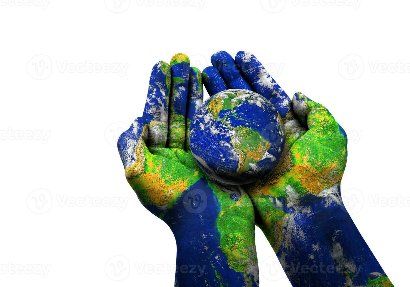 The Blue earth ball on a woman's hand photo