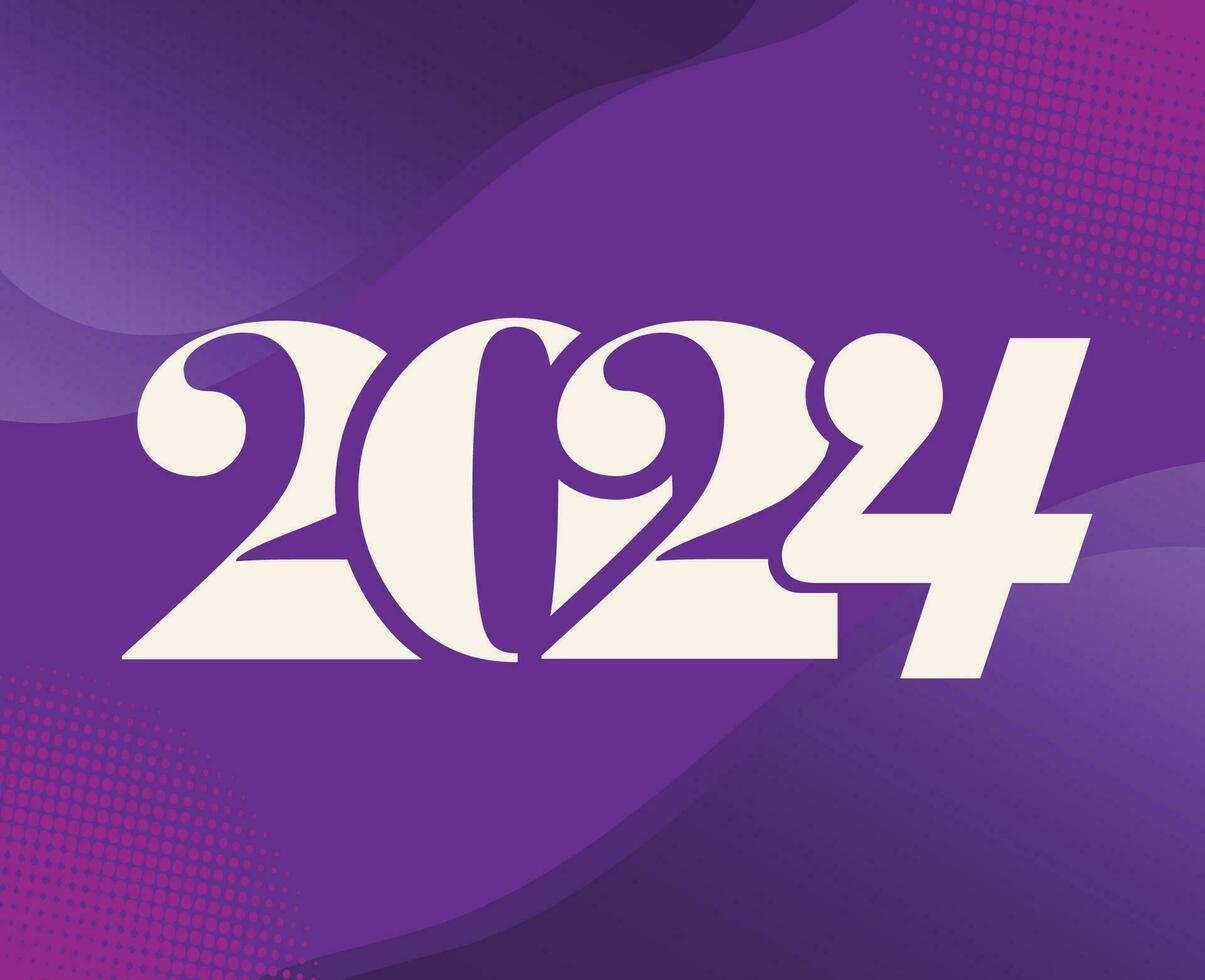 2024 Happy New Year Holiday Design White Abstract Vector Logo Symbol Illustration With Purple Background