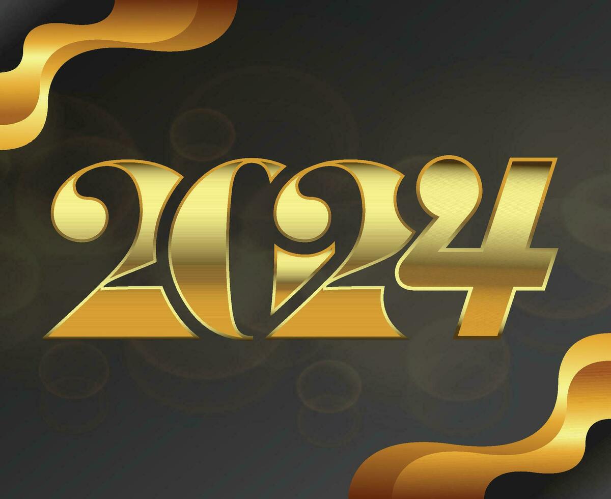 2024 nuevo año fiesta diseño negro y oro resumen vector logo símbolo ilustración