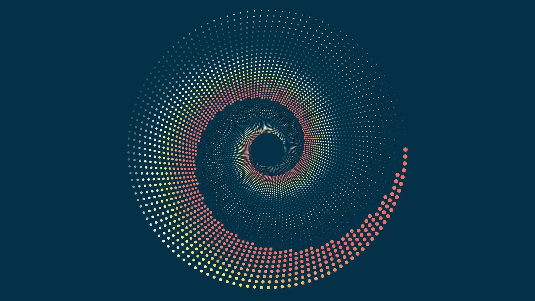 Abstract spiral dotted gradient ring in dark background. vector