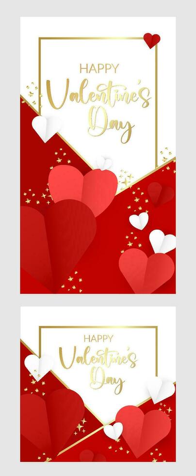 San Valentín día cuentos pancartas colocar. rosa, rojo antecedentes con volador corazones. redondo Al por menor mostrar. promoción pancartas de san valentin día fiesta con caligrafía texto, fuente. corazón ola. vector ilustración