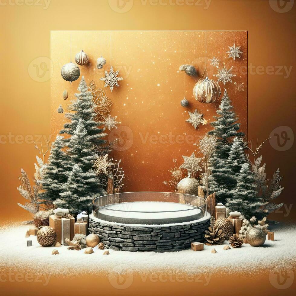 AI generated ai generative, podium display for Merry Christmas or happy New Year background photo