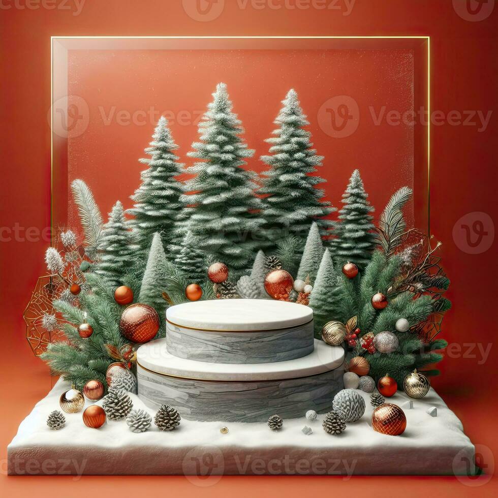 AI generated ai generative, podium display for Merry Christmas or happy New Year background photo