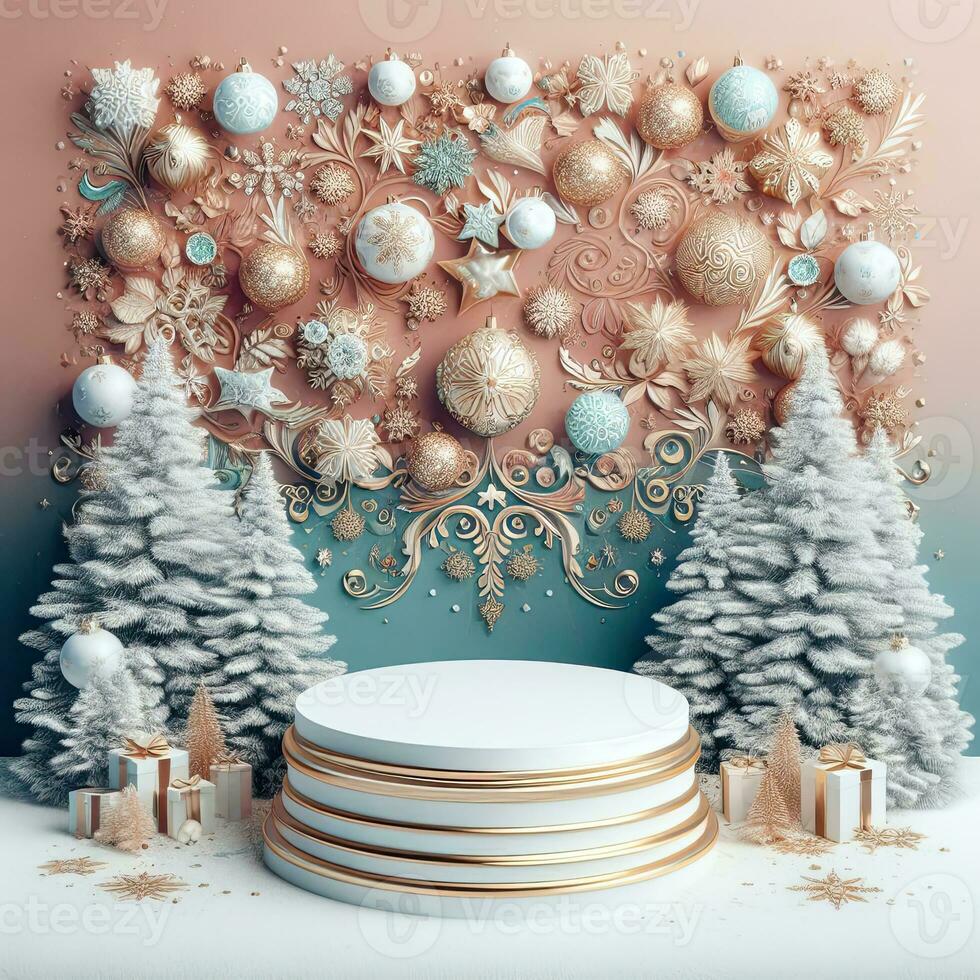 AI generated ai generative, podium display for Merry Christmas or happy New Year background photo