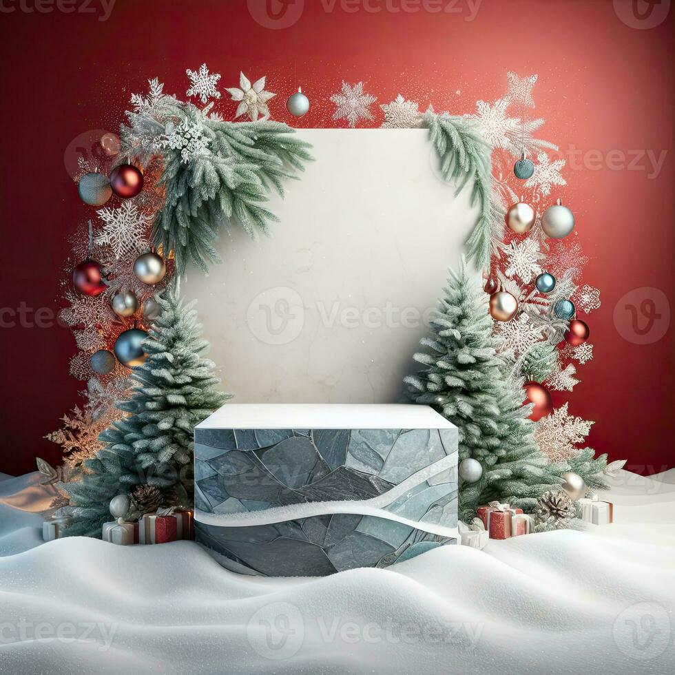 AI generated ai generative, podium display for Merry Christmas or happy New Year background photo