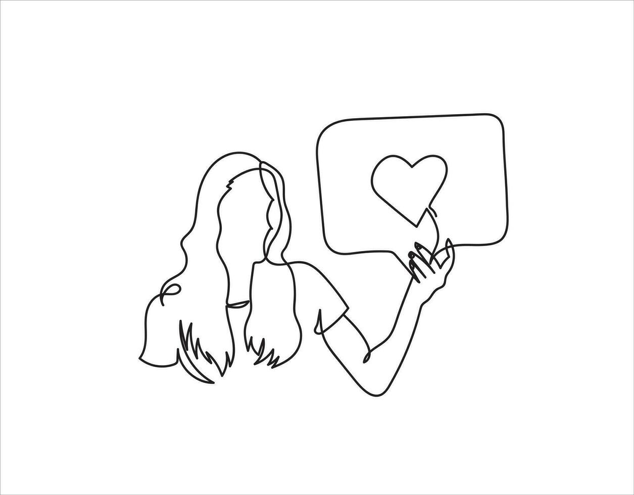 Continuous line of woman holding love sign illustration vector