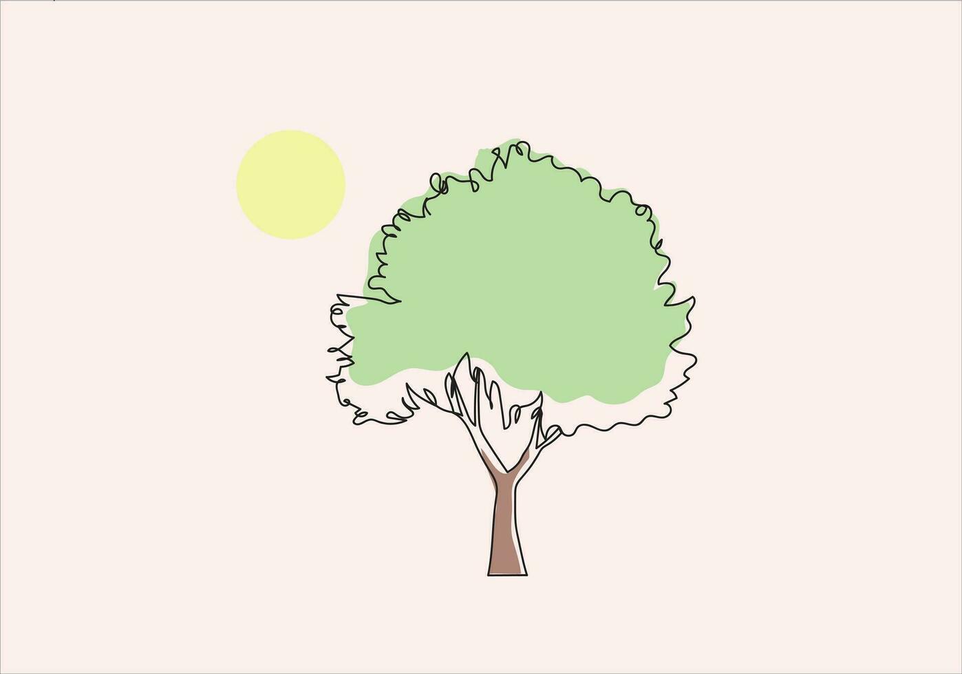 Continuous line drawing of a tree with light colors vector