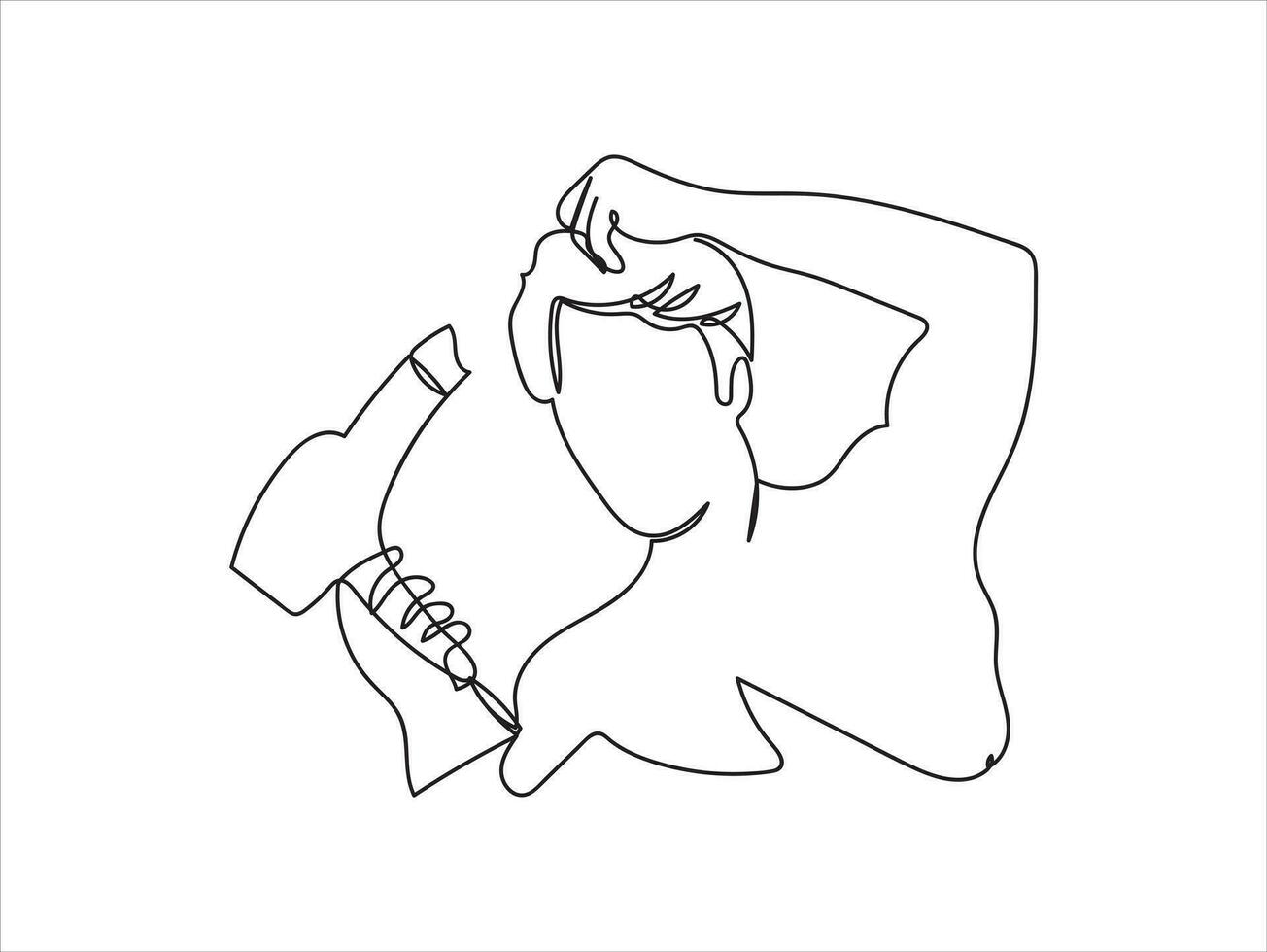 Continuous line drawing of a man drying his hair with a towel bathroom vector