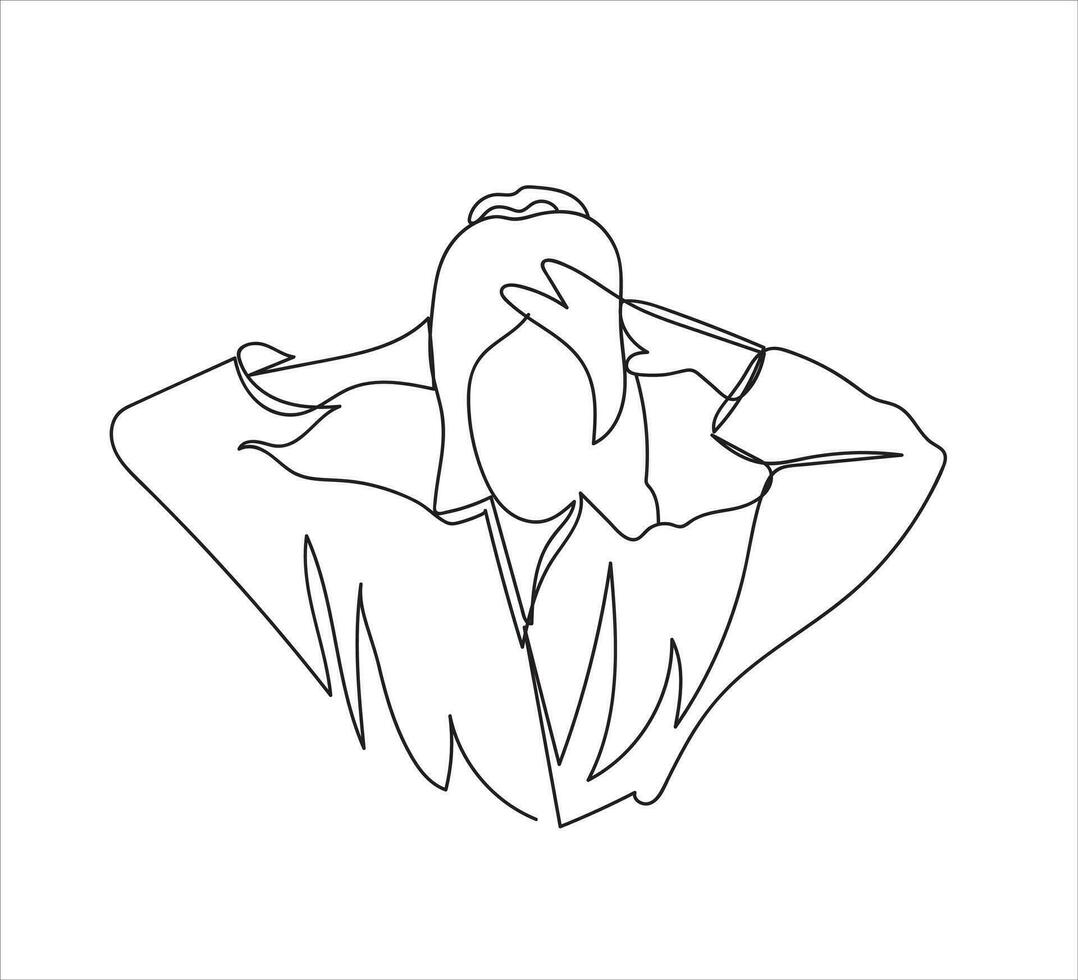 continuous line drawing of a woman drying his hair with towel bathroom activities vector illustration