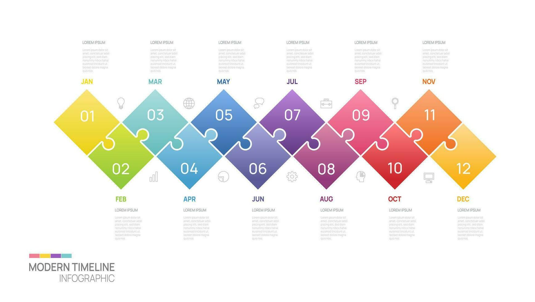 Business step jigsaw timeline infographic template. Modern milestone element timeline diagram calendar, vector infographics.