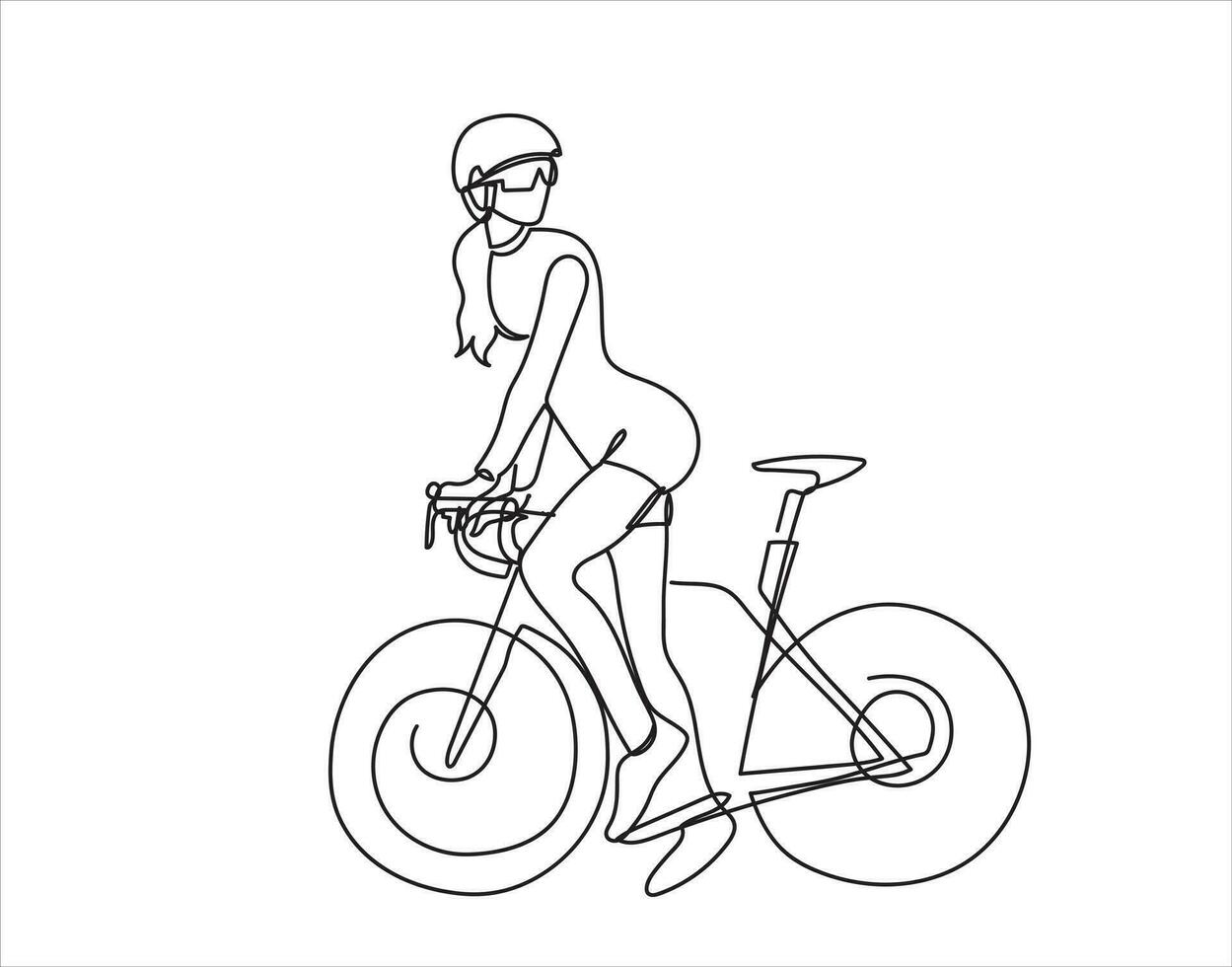 Drawing happy people riding bicycle world bicycle day concept continuous line drawing vector illustration