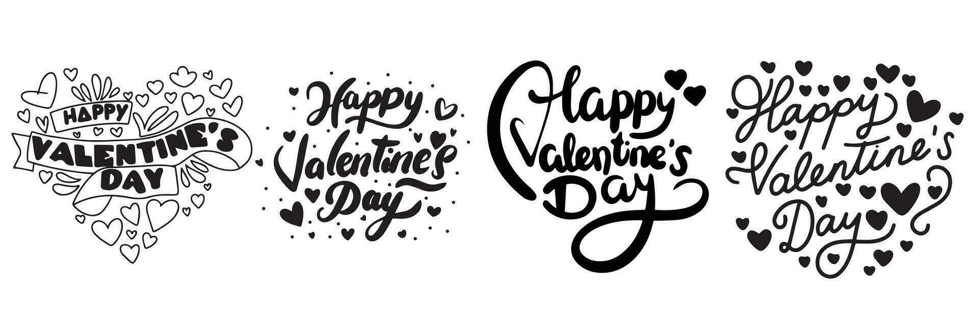 Collection of Happy Valentine's Day text banner. Handwriting Valentine's Day lettering set. Hand drawn vector art