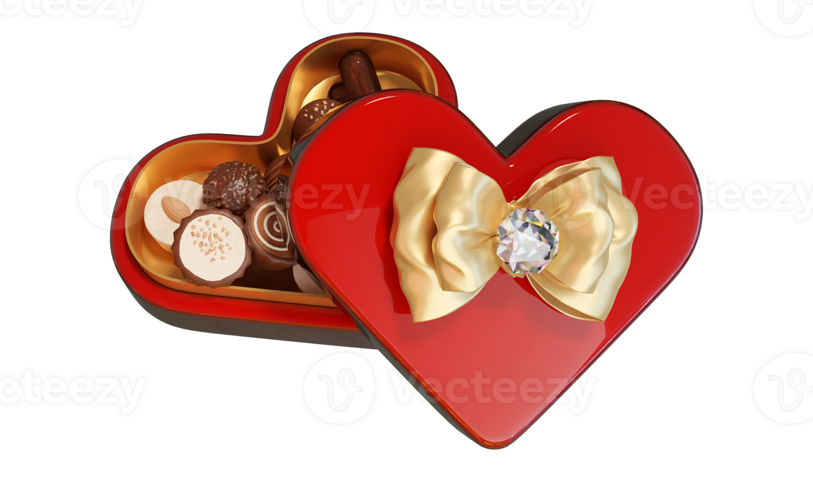 3D rendering illustration, love gift box with chocolates on transparent background png