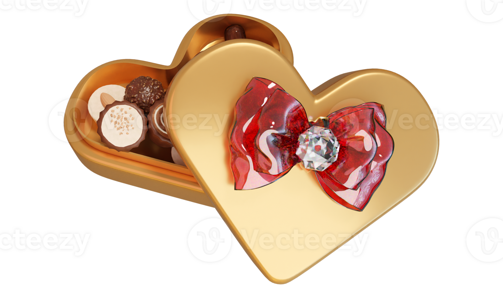 3D rendering illustration, love gift box with chocolates on transparent background png