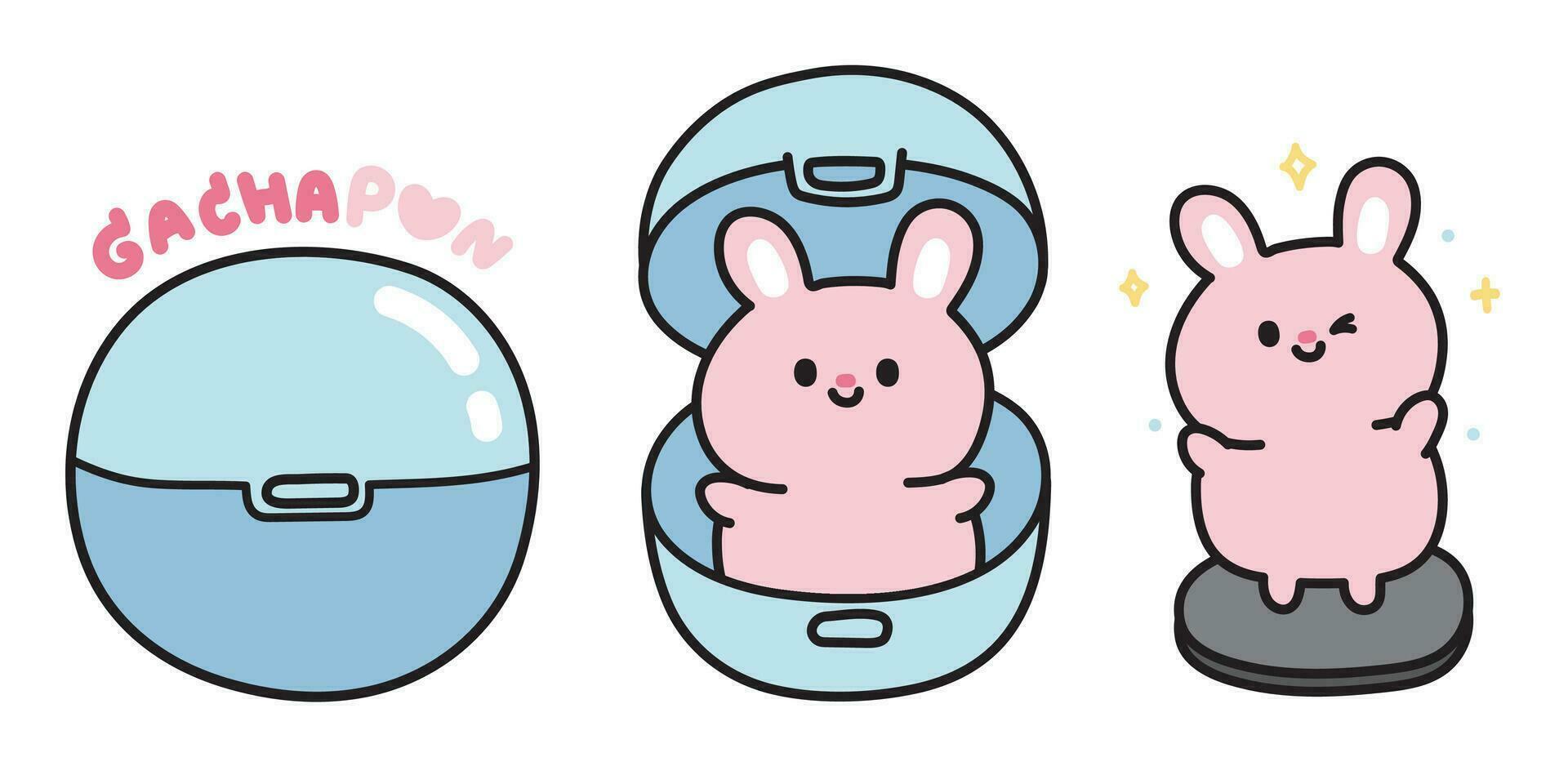 conjunto de linda Conejo juguete.japonés gachapon juguete colección.modelo.figura.roedor animal personaje dibujos animados diseño.bunny.kawaii.vector.ilustracion. vector