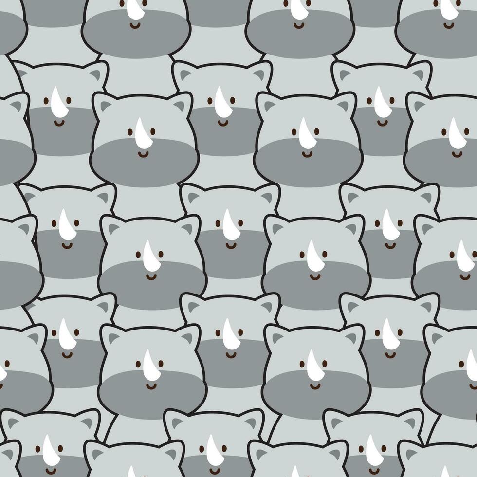 Repeat.Seamless pattern of cute rhino cartoon background.Wild animal character cartoon desing.Image for card,poster,sticker.Kawaii.Vector.Illustration. vector