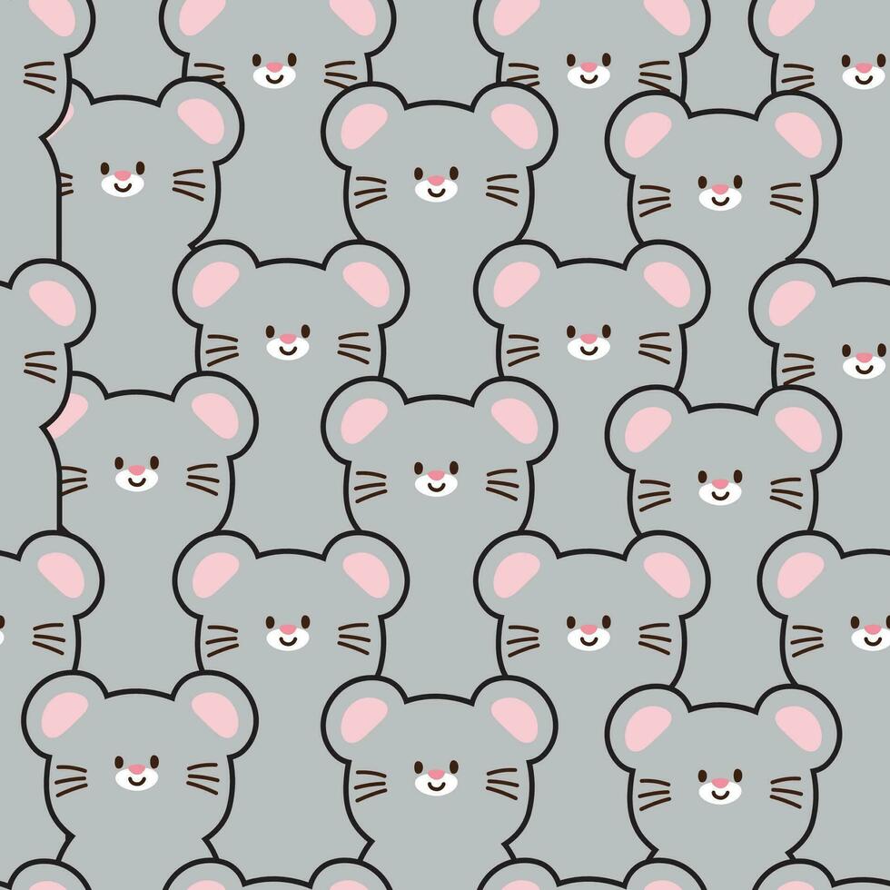 Repeat.Seamless pattern of cute smile mouse cartoon.Rat hand drawn.Animal character cartoon design.Image for card,poster,sticker.Kawaii.Vector.Illustration. vector