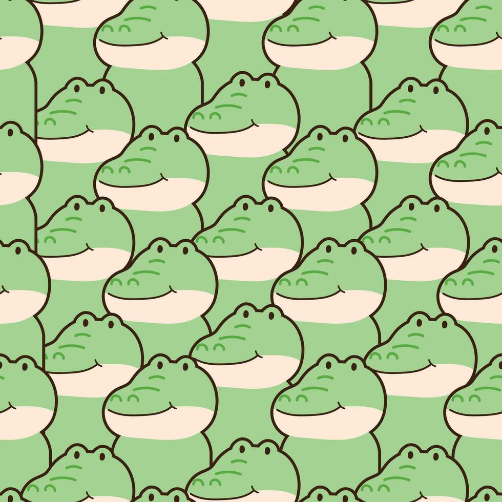 Repeat.Seamless pattern of cute amile face crocodile.Wild animal character cartoon background design.Kawaii.Vector.Illustration. vector