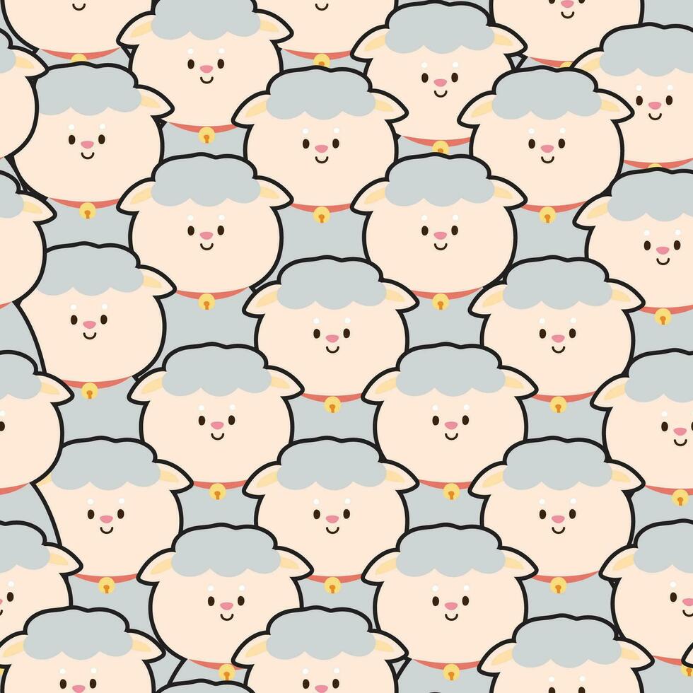 Repeat.Seamless pattern of cute sheep background.Farm animal character cartoon design.Kid graphic.Kawaii.Vector.Illustration. vector