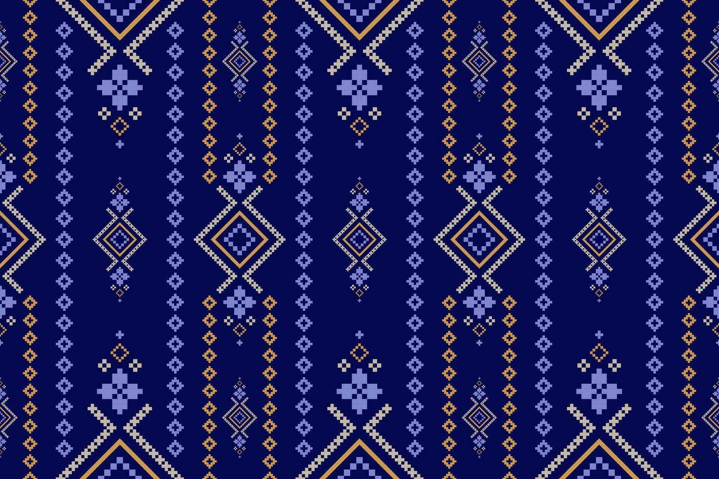 Indigo navy blue geometric traditional ethnic pattern Ikat seamless pattern border abstract design for fabric print cloth dress carpet curtains and sarong Aztec African Indian Indonesian vector