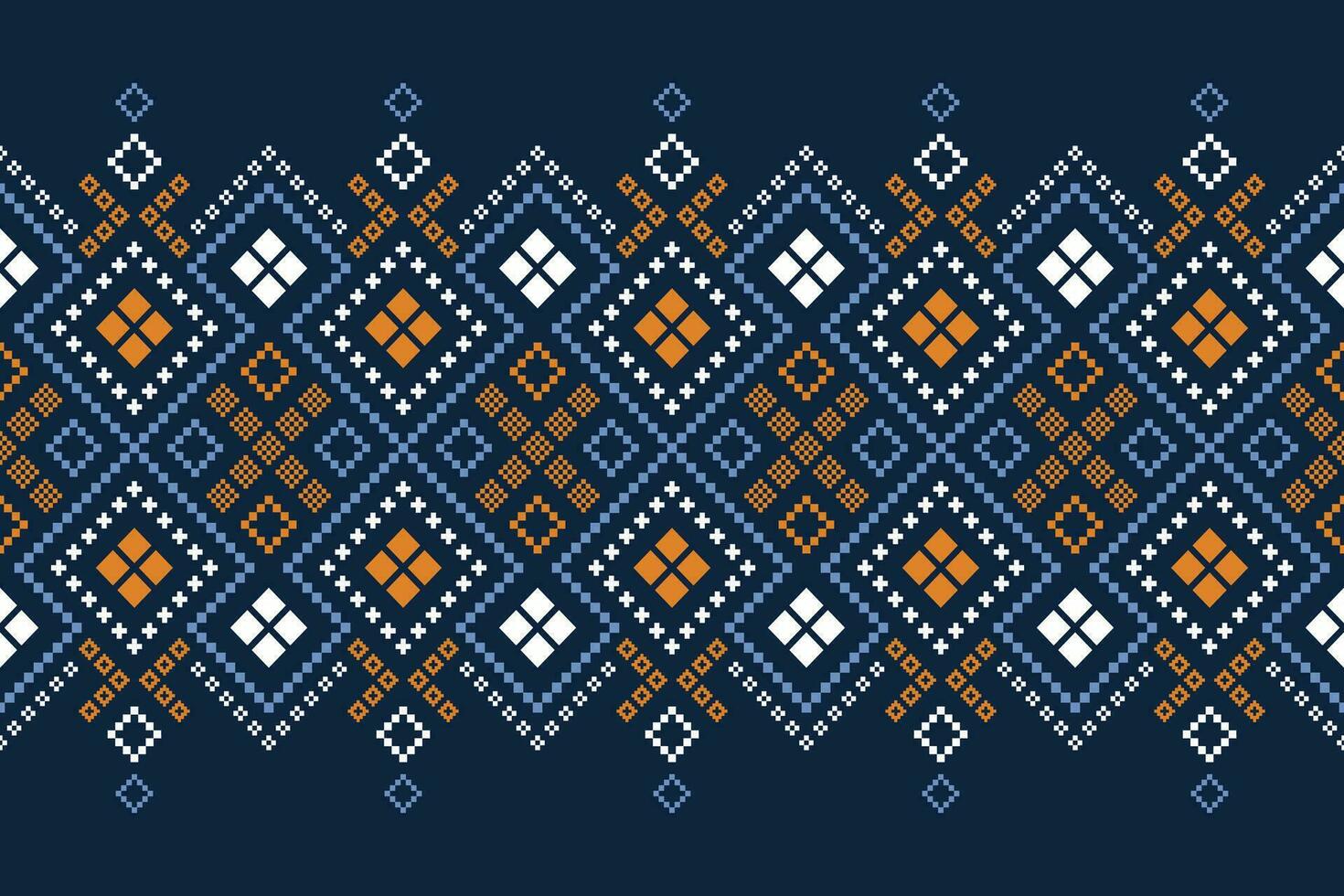 Indigo navy blue geometric traditional ethnic pattern Ikat seamless pattern border abstract design for fabric print cloth dress carpet curtains and sarong Aztec African Indian Indonesian vector