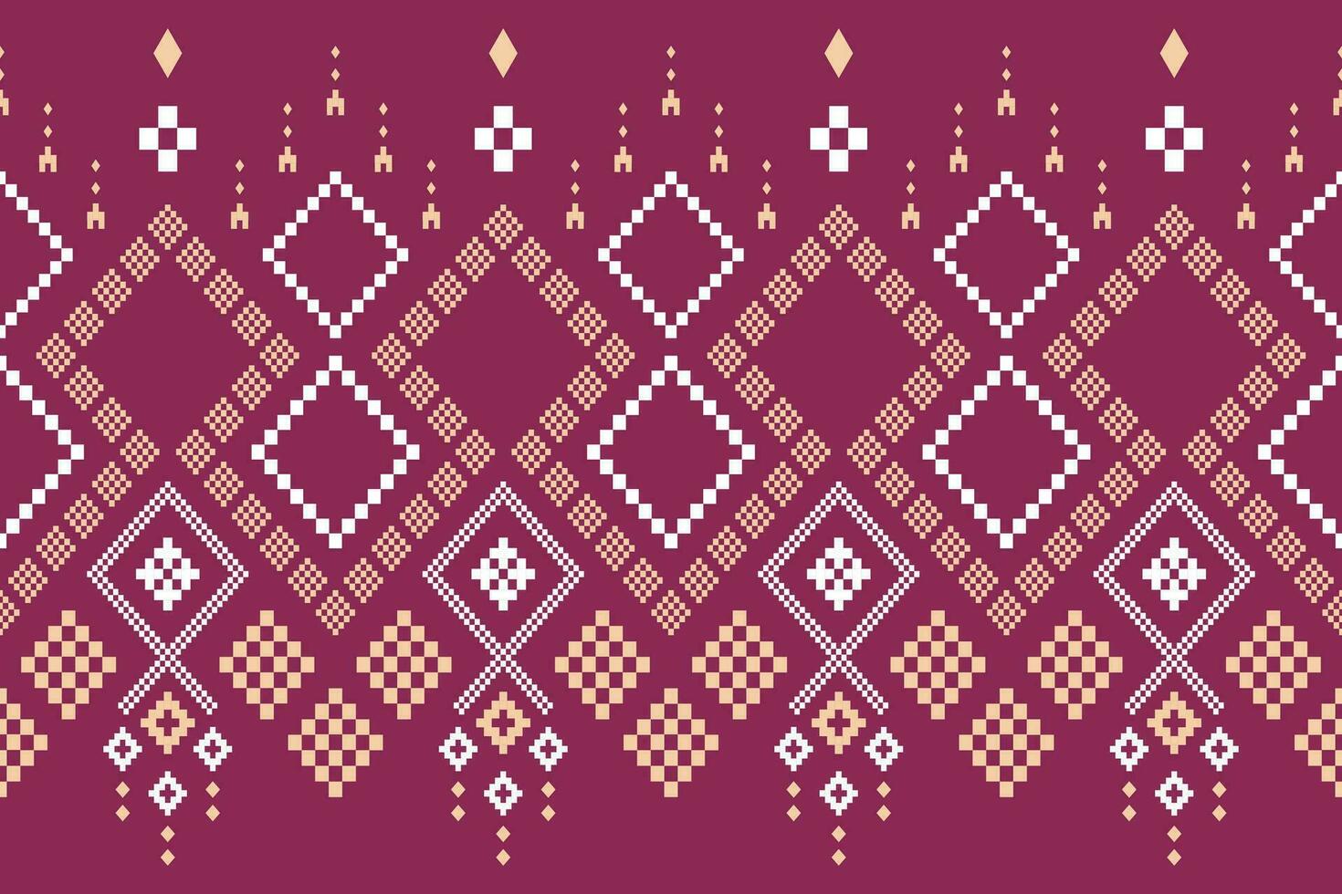 Pink Cross stitch colorful geometric traditional ethnic pattern Ikat seamless pattern border abstract design for fabric print cloth dress carpet curtains and sarong Aztec African Indian Indonesian vector