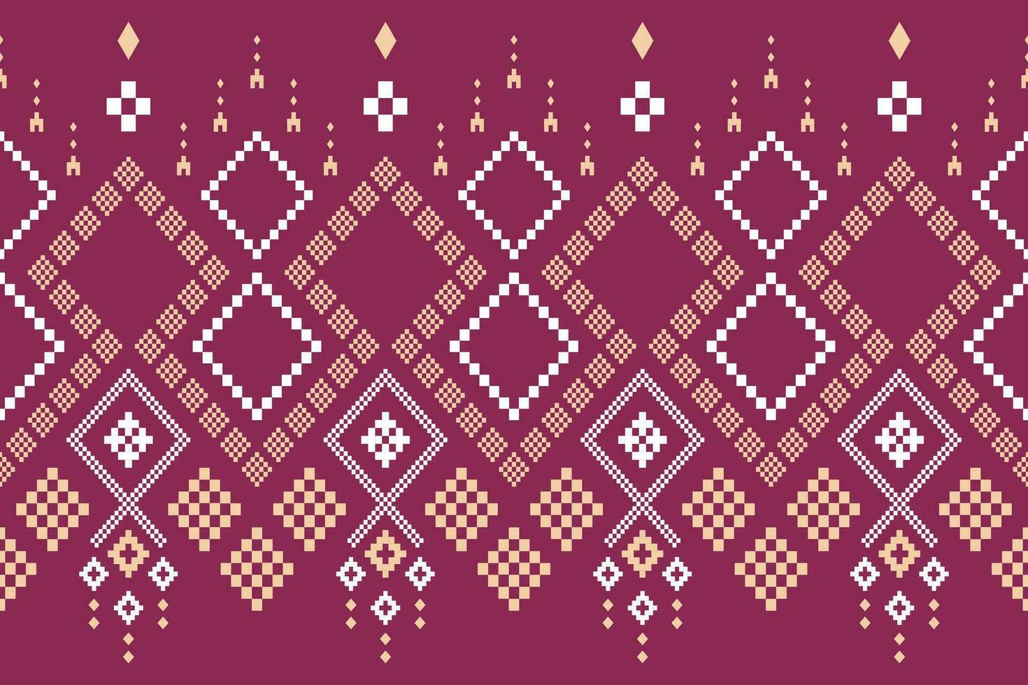 Pink Cross stitch colorful geometric traditional ethnic pattern Ikat seamless pattern border abstract design for fabric print cloth dress carpet curtains and sarong Aztec African Indian Indonesian vector