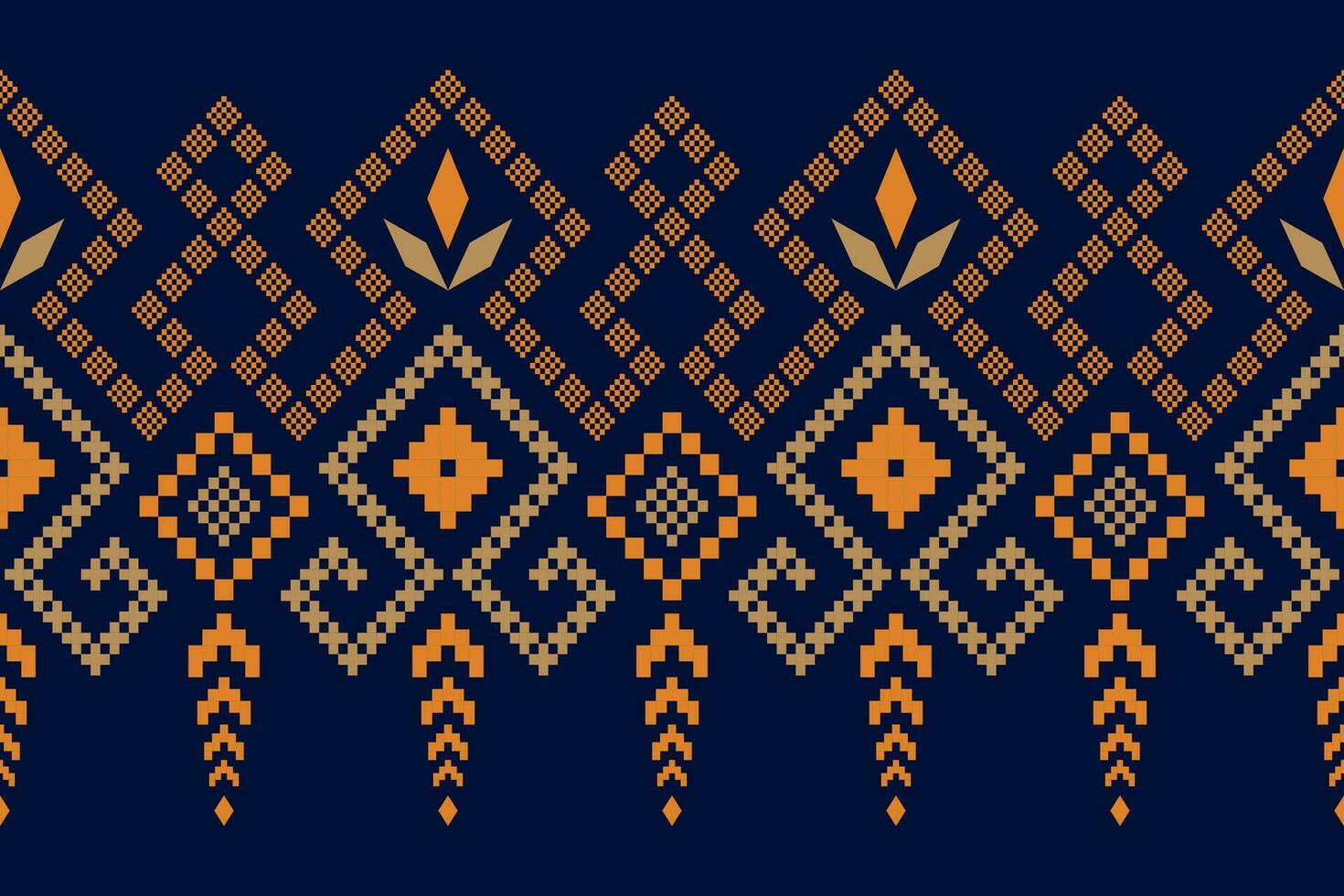 Indigo navy blue geometric traditional ethnic pattern Ikat seamless pattern border abstract design for fabric print cloth dress carpet curtains and sarong Aztec African Indian Indonesian vector