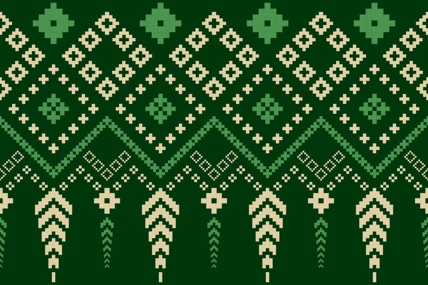 Green Cross stitch colorful geometric traditional ethnic pattern Ikat seamless pattern border abstract design for fabric print cloth dress carpet curtains and sarong Aztec African Indian Indonesian vector