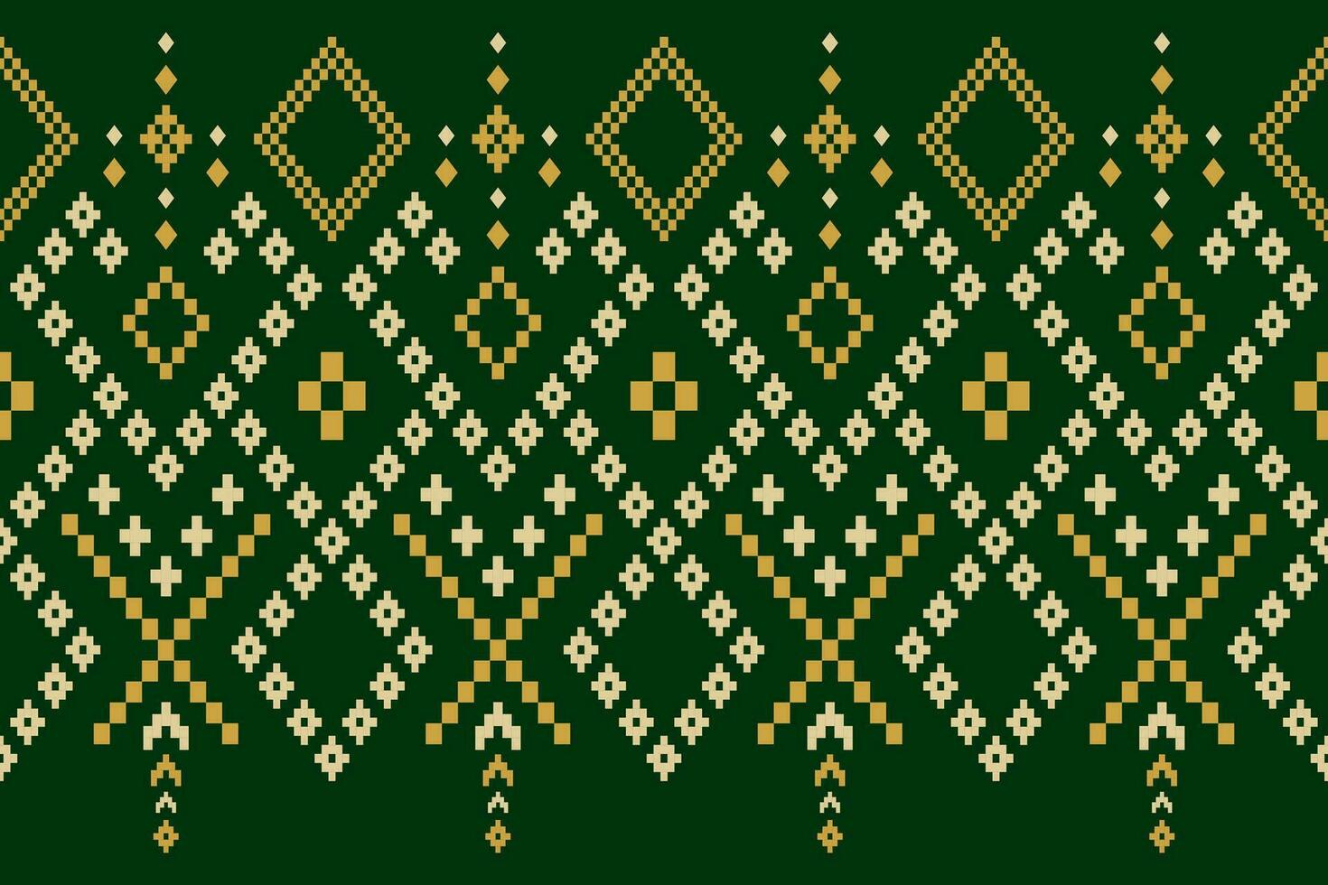 Green Cross stitch colorful geometric traditional ethnic pattern Ikat seamless pattern border abstract design for fabric print cloth dress carpet curtains and sarong Aztec African Indian Indonesian vector