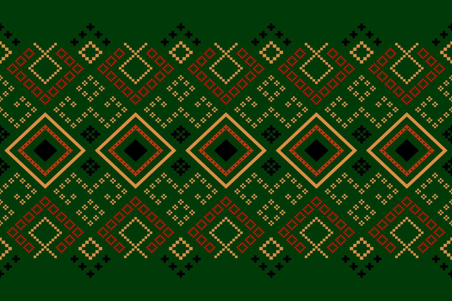 Green Cross stitch colorful geometric traditional ethnic pattern Ikat seamless pattern border abstract design for fabric print cloth dress carpet curtains and sarong Aztec African Indian Indonesian vector