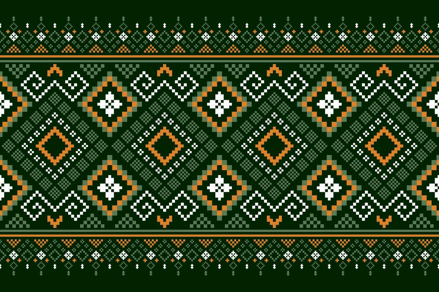 Green Cross stitch colorful geometric traditional ethnic pattern Ikat seamless pattern border abstract design for fabric print cloth dress carpet curtains and sarong Aztec African Indian Indonesian vector