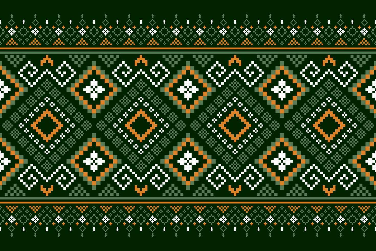 Green Cross stitch colorful geometric traditional ethnic pattern Ikat seamless pattern border abstract design for fabric print cloth dress carpet curtains and sarong Aztec African Indian Indonesian vector