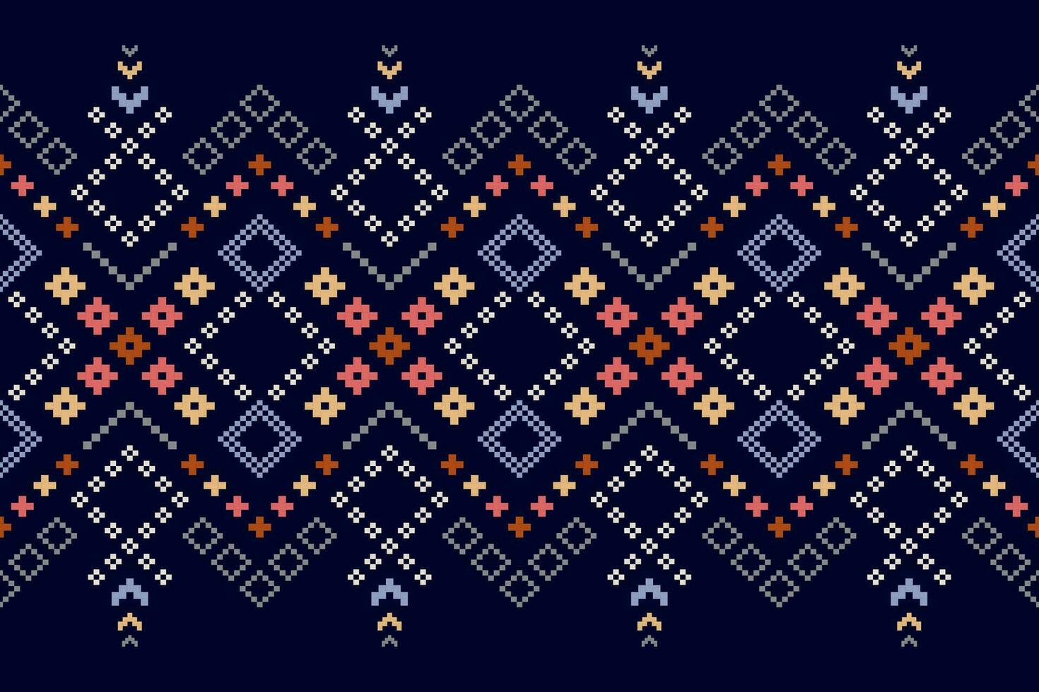 Indigo navy blue geometric traditional ethnic pattern Ikat seamless pattern border abstract design for fabric print cloth dress carpet curtains and sarong Aztec African Indian Indonesian vector