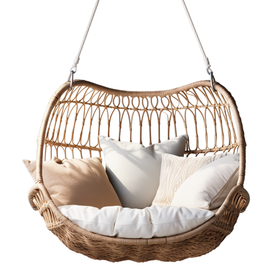 AI generated Wicker hanging chairs swing hanging on a chain png