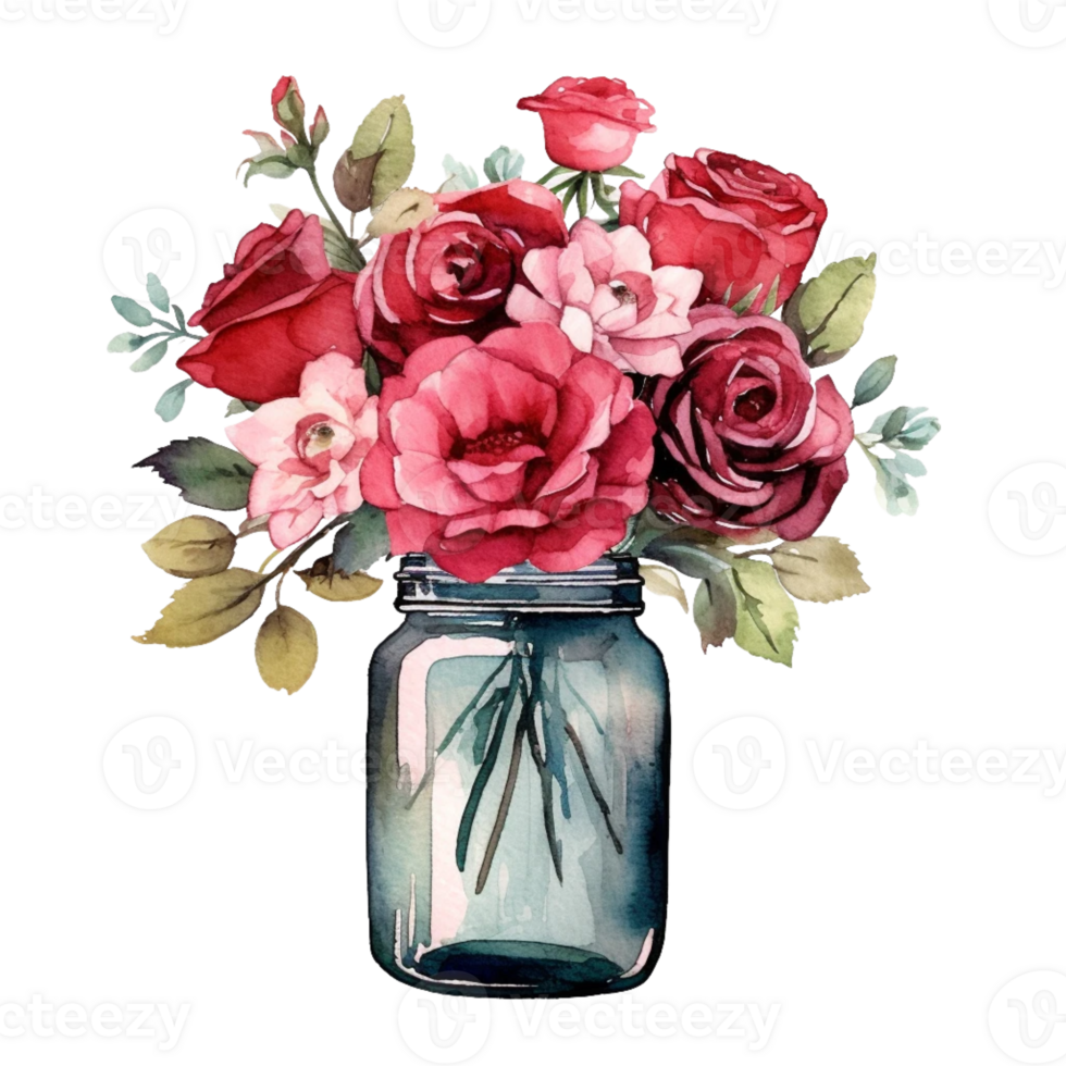 AI generated Rose in Jar watercolor png